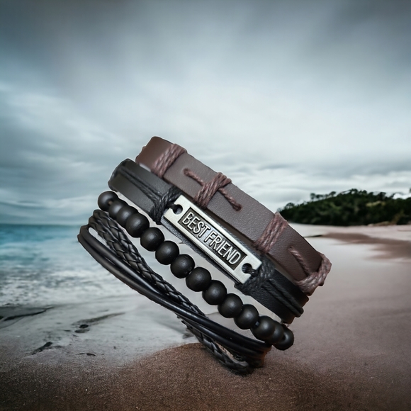Unisex Leather Bracelet 4 Piece Set - Picture 4 of 9